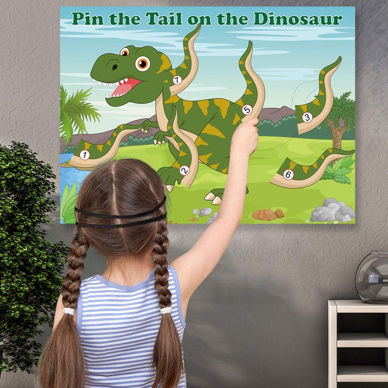 FEPITO Pin The Tail on The Dinosaur Game with 24 Pcs Tails for Dinosaur Birthday Party Supplies, Boys Dinosaur Party Game - Image 4